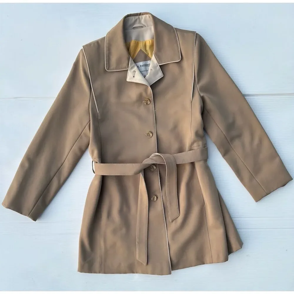 Rain Ramblers Women's Beige Trench Coat Size 10 Belted Long Casual - Picture 3 of 10